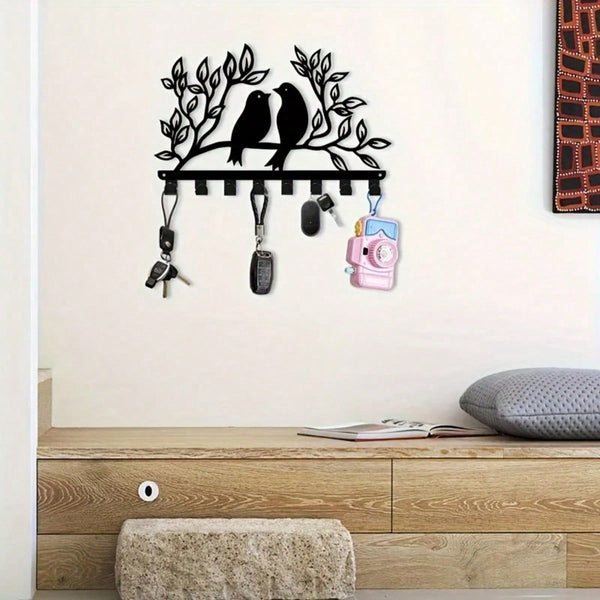 1 piece branch bird metal hook, 8 hook coat hat key hanger. Natural theme decorative finishing rack for porches, bedrooms and living rooms, handicraft design