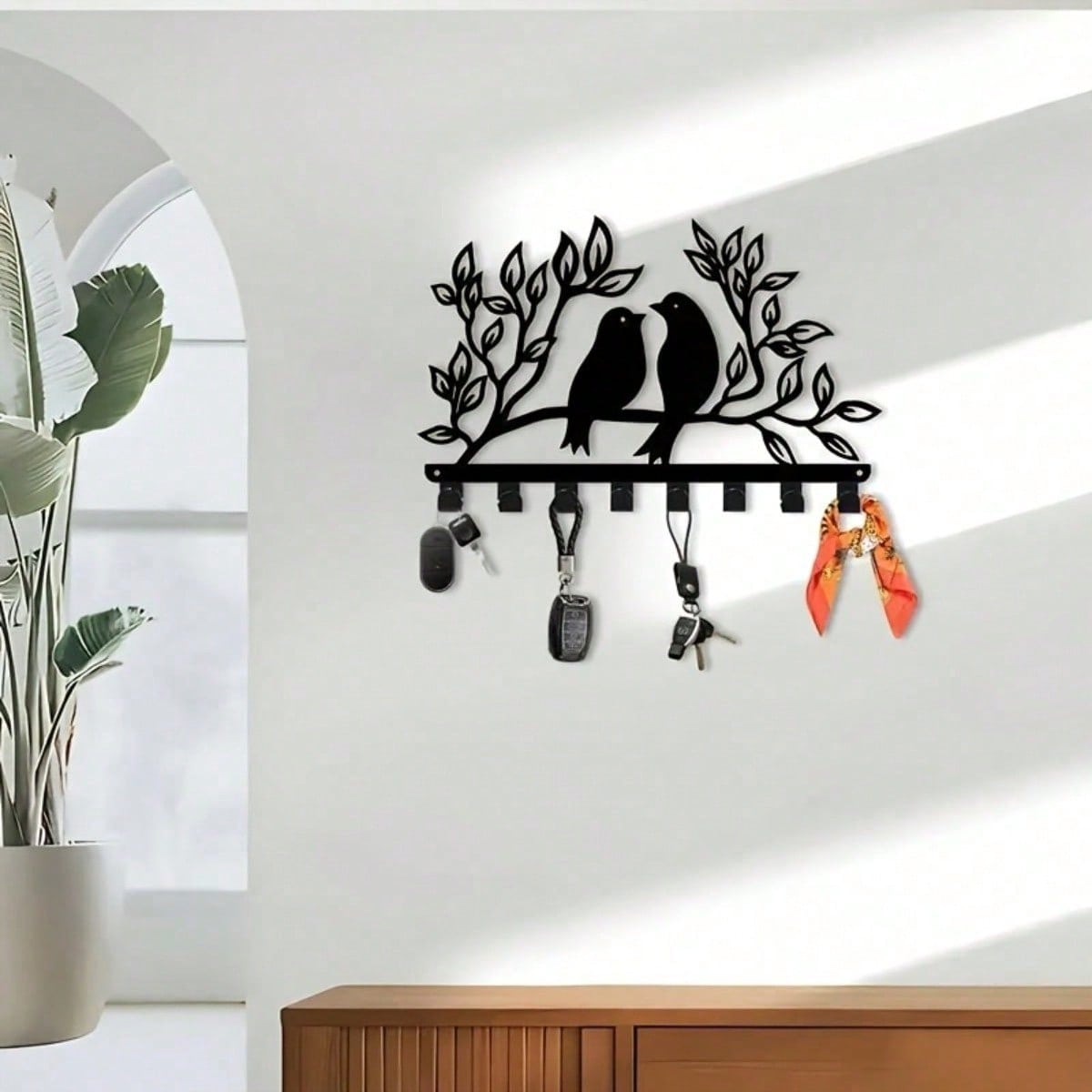 1 piece branch bird metal hook, 8 hook coat hat key hanger. Natural theme decorative finishing rack for porches, bedrooms and living rooms, handicraft design