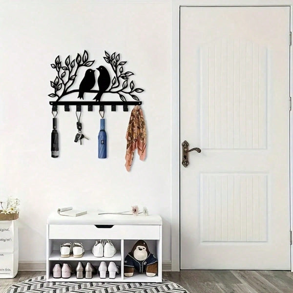 1 piece branch bird metal hook, 8 hook coat hat key hanger. Natural theme decorative finishing rack for porches, bedrooms and living rooms, handicraft design