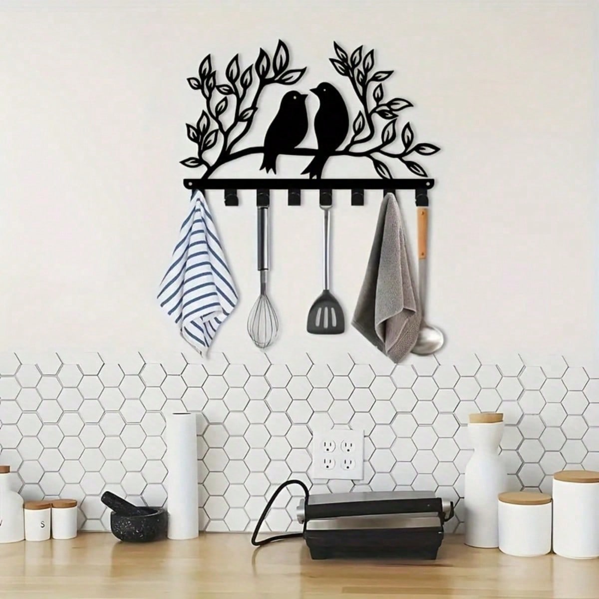 1 piece branch bird metal hook, 8 hook coat hat key hanger. Natural theme decorative finishing rack for porches, bedrooms and living rooms, handicraft design