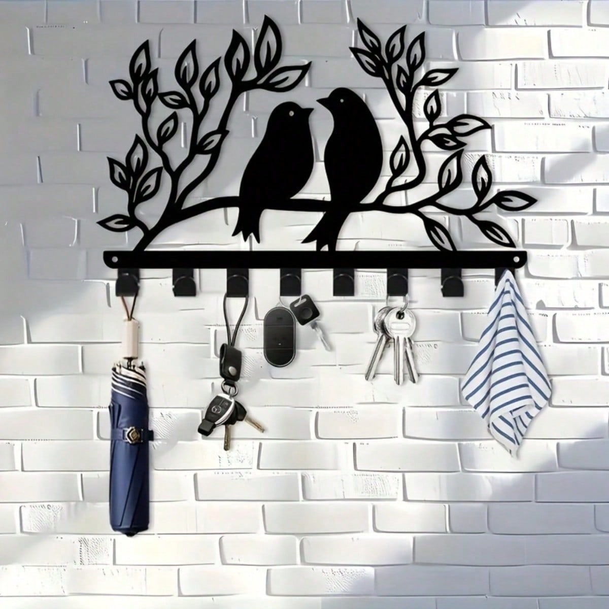 1 piece branch bird metal hook, 8 hook coat hat key hanger. Natural theme decorative finishing rack for porches, bedrooms and living rooms, handicraft design