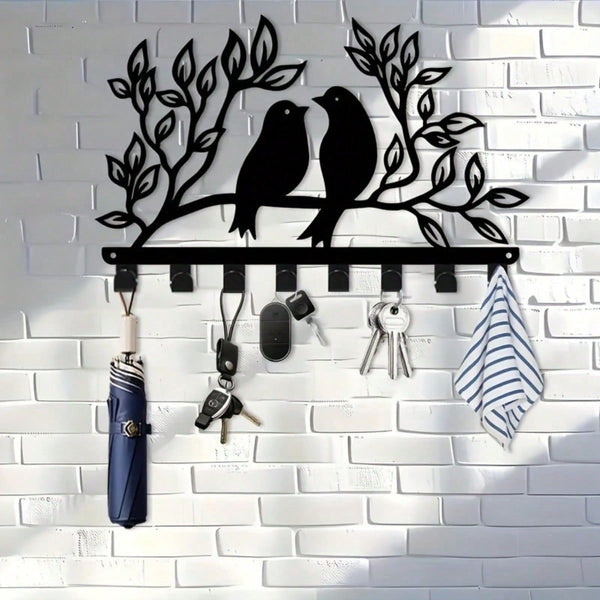 1 piece branch bird metal hook, 8 hook coat hat key hanger. Natural theme decorative finishing rack for porches, bedrooms and living rooms, handicraft design