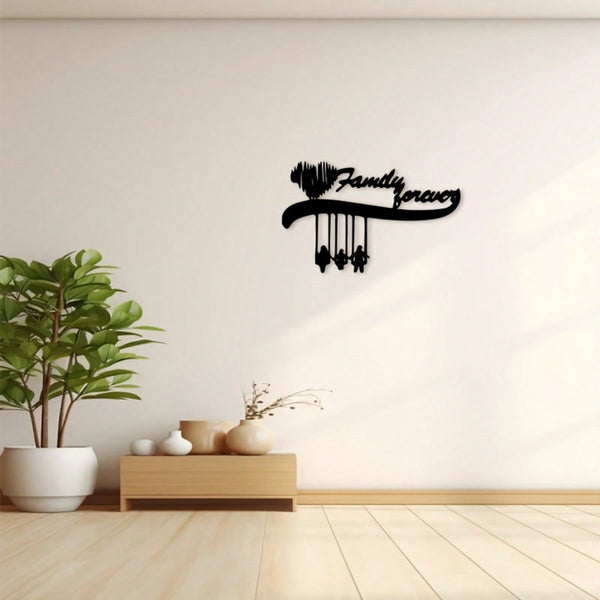 1 piece of family metal rocking wall hanging artwork, "Family is always connected" silhouette art, heavy-duty wrought iron indoor and outdoor pendant for living room, bedroom terrace, Mother's Day and anniversary gifts, with installation accessories