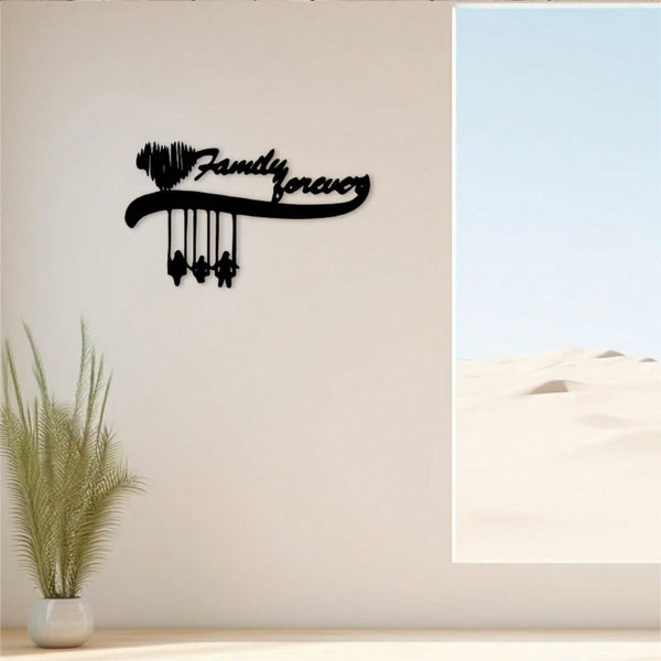 1 piece of family metal rocking wall hanging artwork, "Family is always connected" silhouette art, heavy-duty wrought iron indoor and outdoor pendant for living room, bedroom terrace, Mother's Day and anniversary gifts, with installation accessories