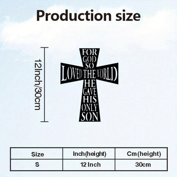 A vintage style metal cross wall decoration with an inspiring message and elegant decorative patterns, perfect for bedroom or living room spaces. Suitable for room decoration, wall decoration, home decoration