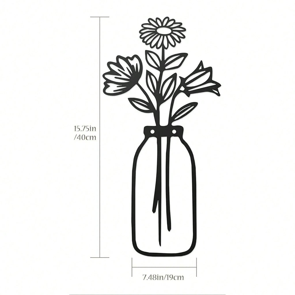 1. Sunflower vase metal wall decoration, black lily vase wall-mounted sculpture, indoor living room, bedroom flower shop, kitchen bathroom decoration, gift, women's artwork, suitable for storing keys, small accessories, etc.