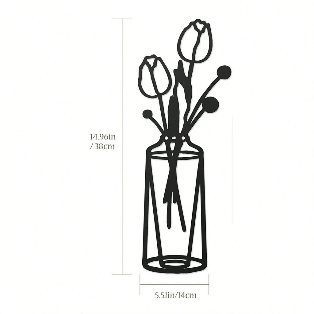 1. Sunflower vase metal wall decoration, black lily vase wall-mounted sculpture, indoor living room, bedroom flower shop, kitchen bathroom decoration, gift, women's artwork, suitable for storing keys, small accessories, etc.