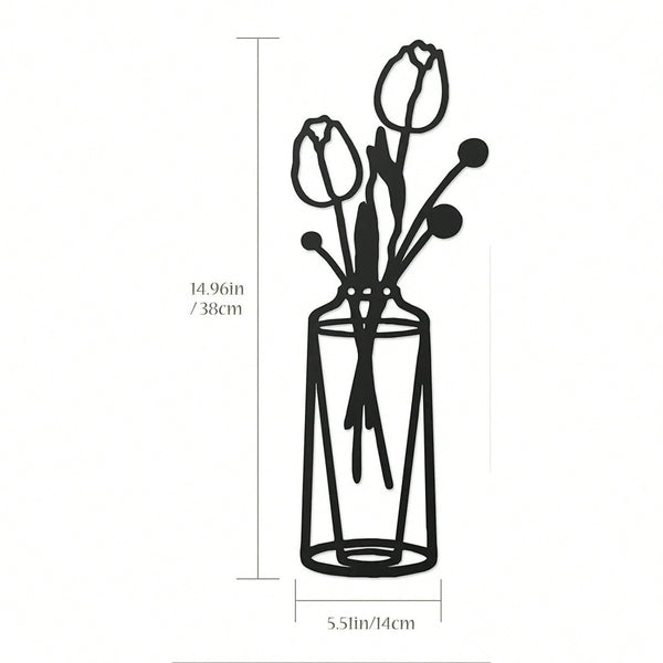 1. Sunflower vase metal wall decoration, black lily vase wall-mounted sculpture, indoor living room, bedroom flower shop, kitchen bathroom decoration, gift, women's artwork, suitable for storing keys, small accessories, etc.
