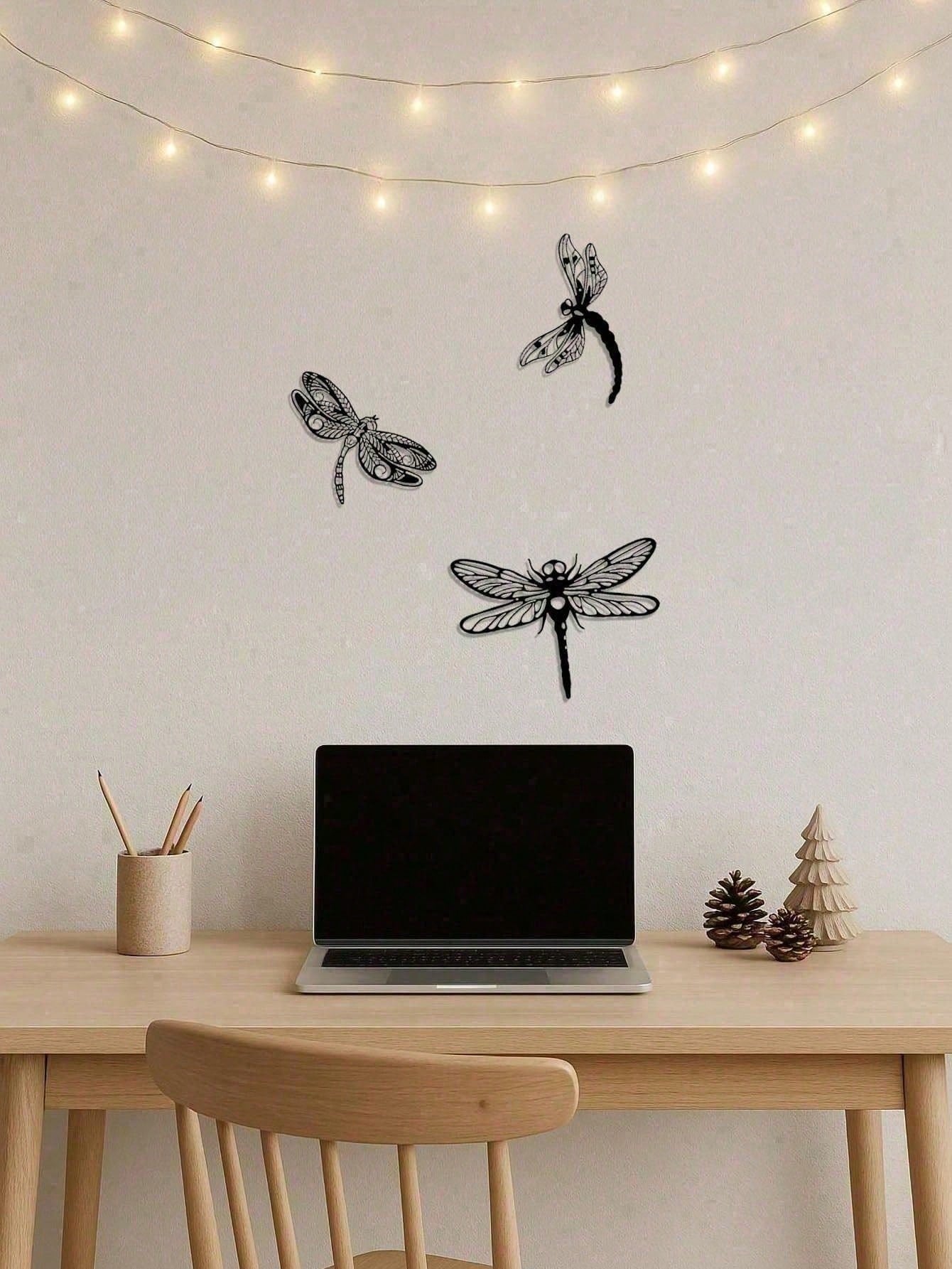 Gothic Dragonfly Wall Art - Handmade Black Iron Wall Decor, Vintage Metal Sculpture For Living Room & Bedroom | Dark Academia, Cottagecore, Gothic Witchcore Aesthetic, Mushroom & Fairycore Decor | Gothic Home Decor, Witchy Wall Art, Fantasy Decor, Gothic Main image