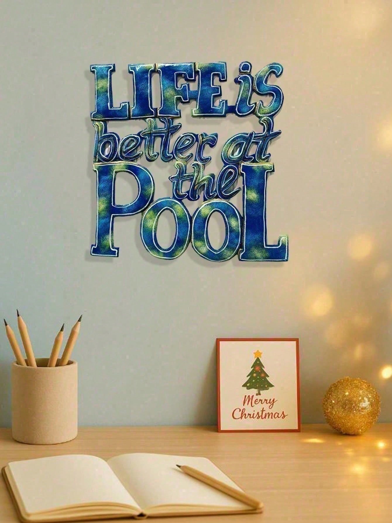 "Life Is Better At The Pool" Metal Wall Sign - Coastal & Nautical Outdoor Wall Decor For Patio, Backyard, Pool Area | Beach House Art For Summer Parties, Tropical & Boho Bathroom & Bedroom Decor | Weather-Resistant Garden & Porch Sign For Outdoor & Indoor Main image