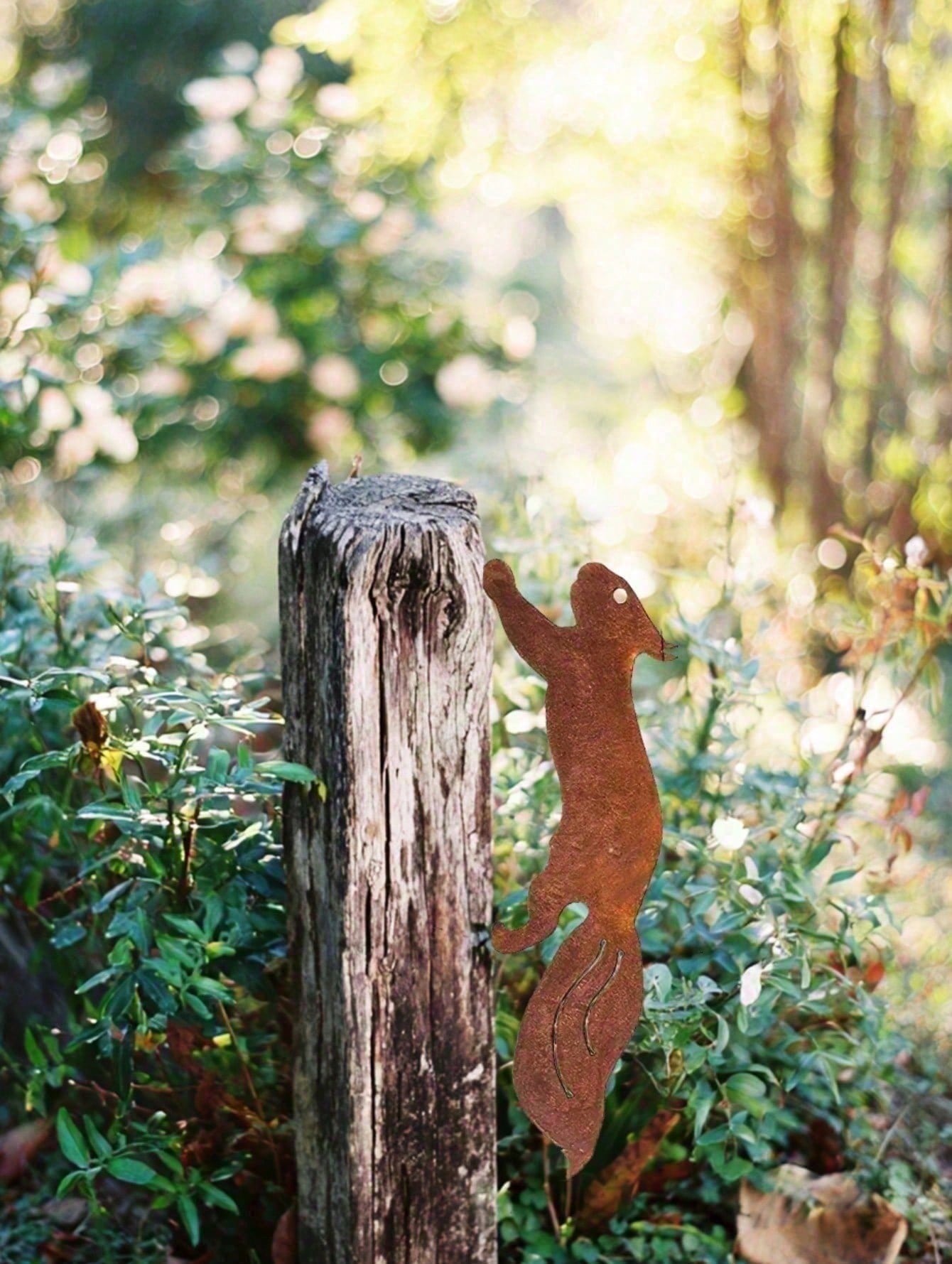 Vintage Tree Stump Side Table - Hand-Carved Wooden End Table With Squirrel Cutout & Wrought Iron Base | Gothic Farmhouse, Cottagecore Decor For Living Room, Bedroom, Patio, Garden | Rustic Nightstand, Nature-Inspired Home Accent,Cuadros De Pared,Room Deco Main image