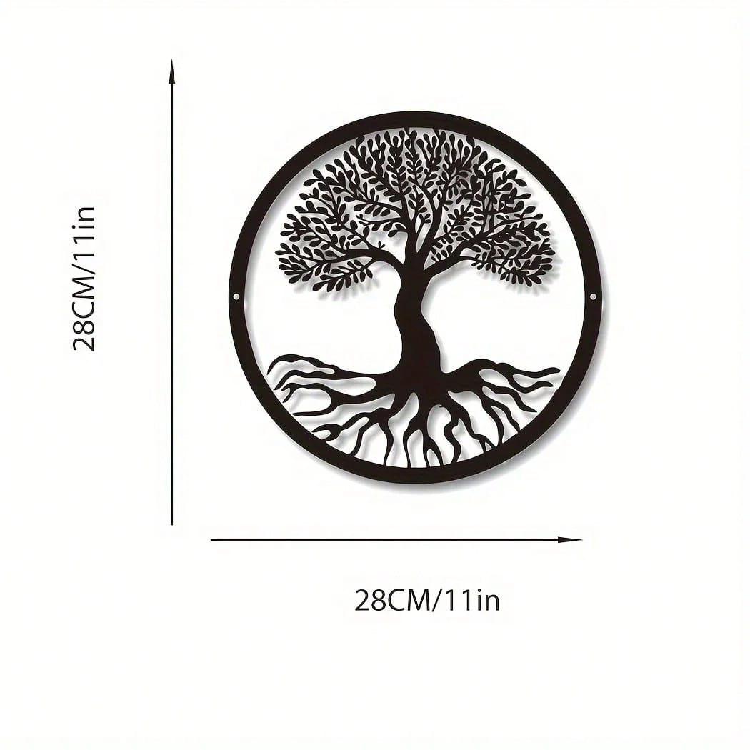 15.75-Inch Circular Elegant Tree Of Life Metal Wall Art, Crafted From Delicate Black Metal With Natural Motifs. Ideal For Home, Office, Or Outdoor Decor, It Makes A Perfect Housewarming Or Birthday Gift. A Stylish Addition To Modern Interior Spaces.