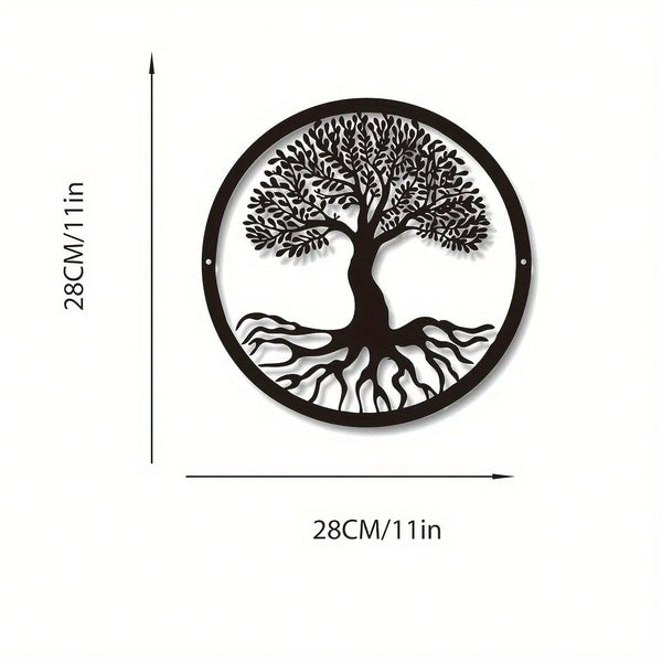15.75-Inch Circular Elegant Tree Of Life Metal Wall Art, Crafted From Delicate Black Metal With Natural Motifs. Ideal For Home, Office, Or Outdoor Decor, It Makes A Perfect Housewarming Or Birthday Gift. A Stylish Addition To Modern Interior Spaces.
