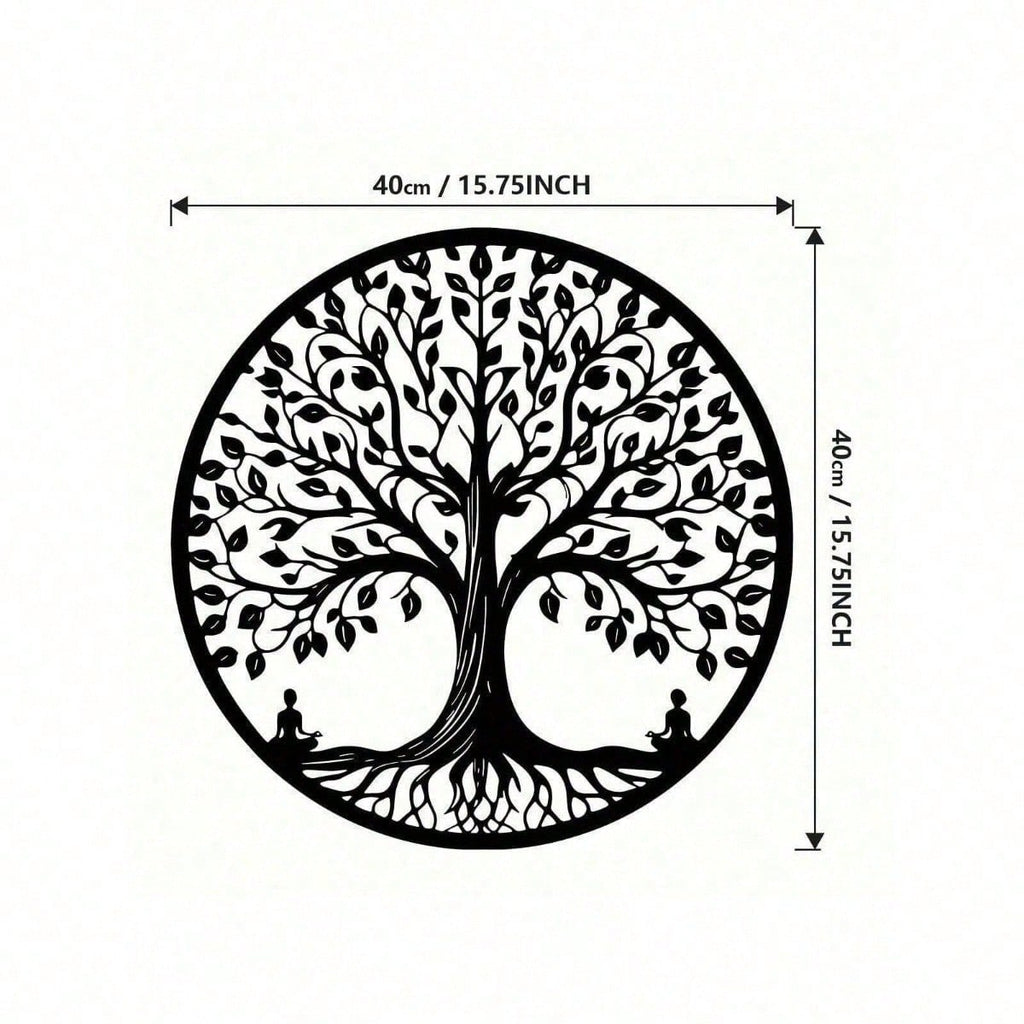 15.75-Inch Circular Elegant Tree Of Life Metal Wall Art, Crafted From Delicate Black Metal With Natural Motifs. Ideal For Home, Office, Or Outdoor Decor, It Makes A Perfect Housewarming Or Birthday Gift. A Stylish Addition To Modern Interior Spaces.