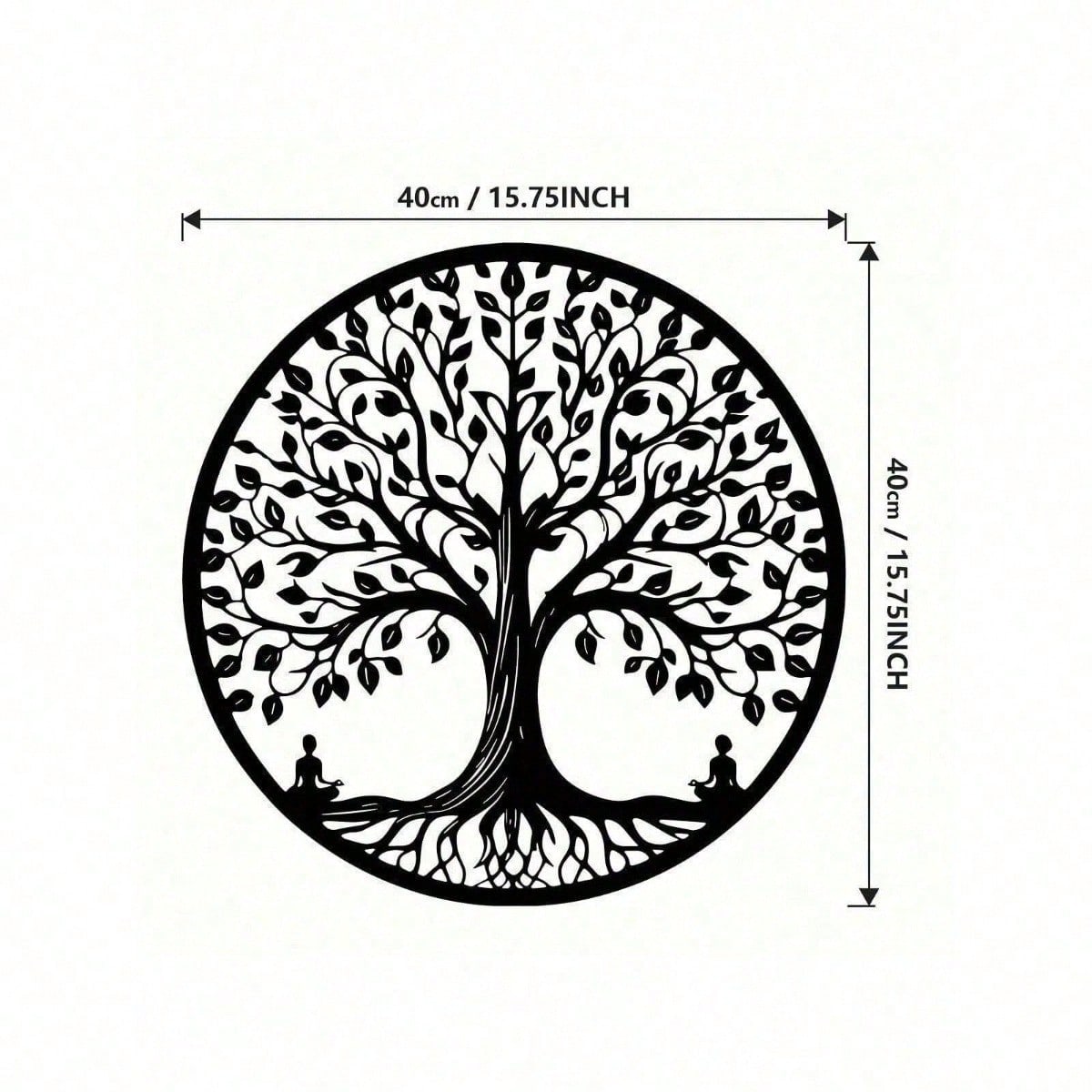 15.75-Inch Circular Elegant Tree Of Life Metal Wall Art, Crafted From Delicate Black Metal With Natural Motifs. Ideal For Home, Office, Or Outdoor Decor, It Makes A Perfect Housewarming Or Birthday Gift. A Stylish Addition To Modern Interior Spaces.