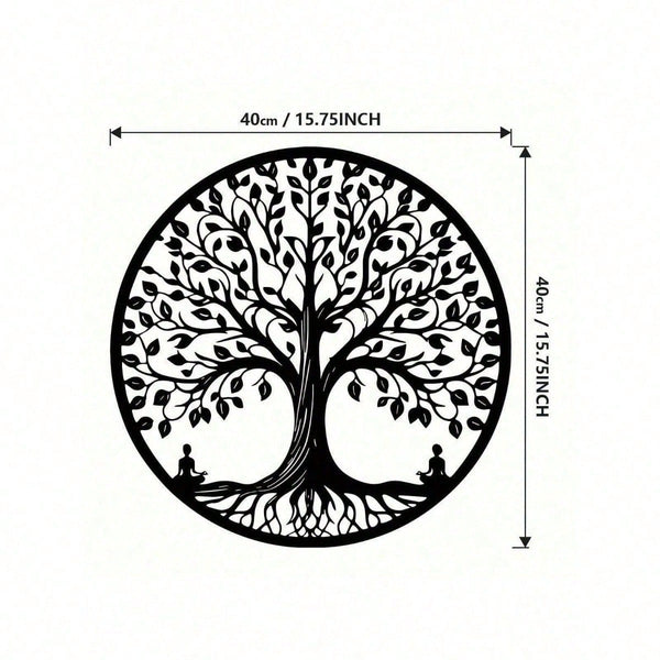 15.75-Inch Circular Elegant Tree Of Life Metal Wall Art, Crafted From Delicate Black Metal With Natural Motifs. Ideal For Home, Office, Or Outdoor Decor, It Makes A Perfect Housewarming Or Birthday Gift. A Stylish Addition To Modern Interior Spaces.