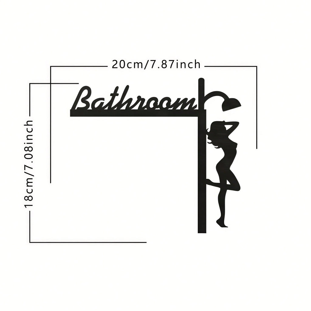 1pc Exquisite Metal Bathroom Door Plate, Wall-Mounted Iron Decorative Plaque, Floral Pattern, Suitable For Home, Indoor And Bathroom Decor