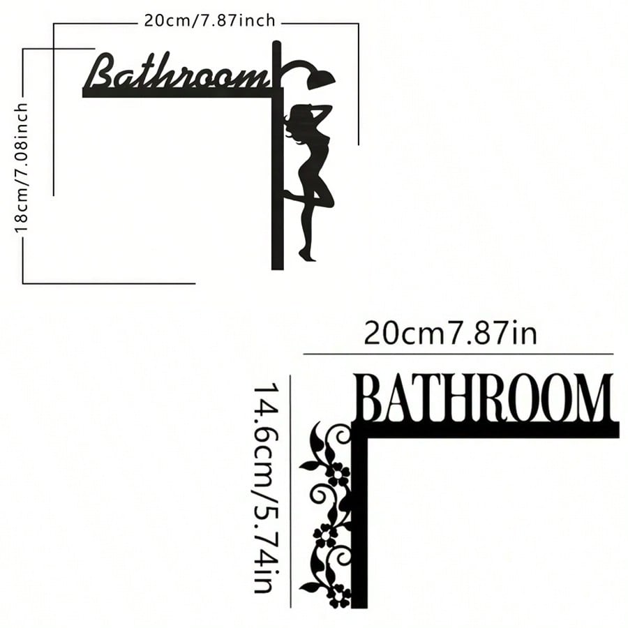 1pc Exquisite Metal Bathroom Door Plate, Wall-Mounted Iron Decorative Plaque, Floral Pattern, Suitable For Home, Indoor And Bathroom Decor