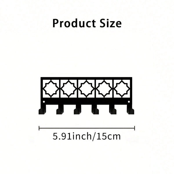 Bohemian Style Metal Wall Hook With 6 Key Holders - Elegant Design, Sturdy Construction, Practical Storage For Home, Office Or Entryway. Featuring Black Geometric Pattern, High-Quality Craftsmanship.| Home Organization, Entryway Decor, Premium Craftsmansh