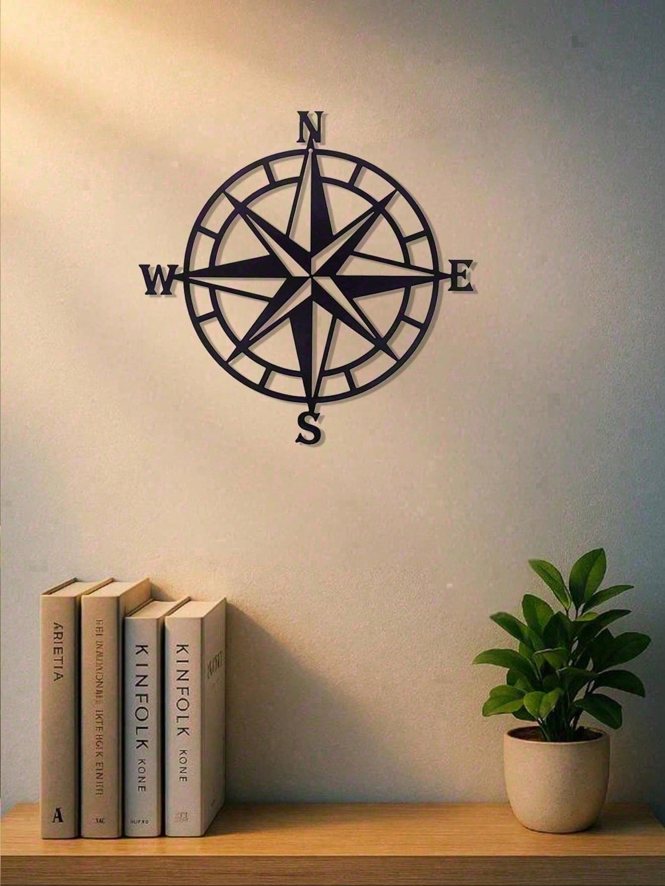 Vintage Distressed Compass - Large Size Ocean Style Wall Decor Suitable For Living Room, Beach House, Bedroom, Bathroom | Ocean Theme Hanging Decoration For Porch, Office, Bar | Unique Housewarming Gift Main image