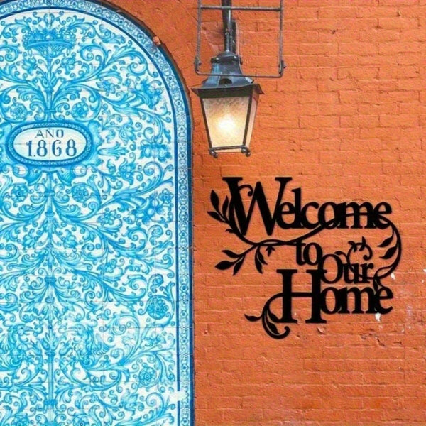 Welcome to Our Home" Metal Wall Plaque - Ready-to-Hang Entryway Sign | Instant Cozy Farmhouse Decor-Heartwarming Entryway & Living Room Decor.Decorative Signs & Plaques