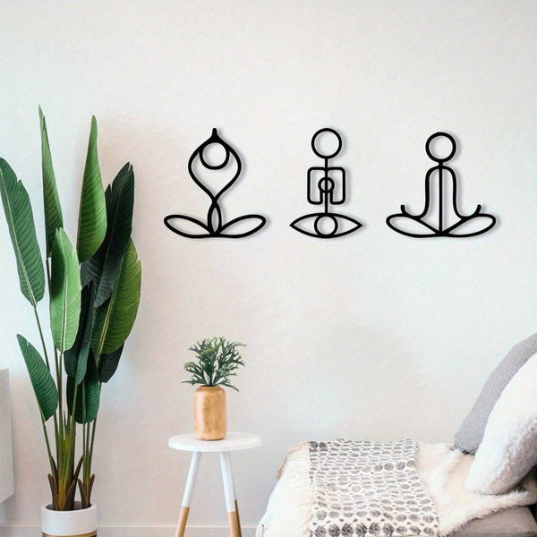 3 PiecesGym Pose Metal Wall Art, Elegant Lounge Decor With Artistic Patterns - Perfect For Room Decor, Wall Decoration, Home Decor.