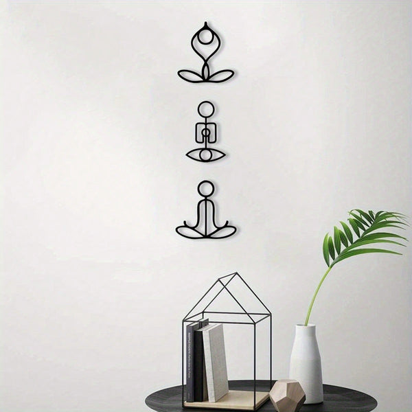 3 PiecesGym Pose Metal Wall Art, Elegant Lounge Decor With Artistic Patterns - Perfect For Room Decor, Wall Decoration, Home Decor.