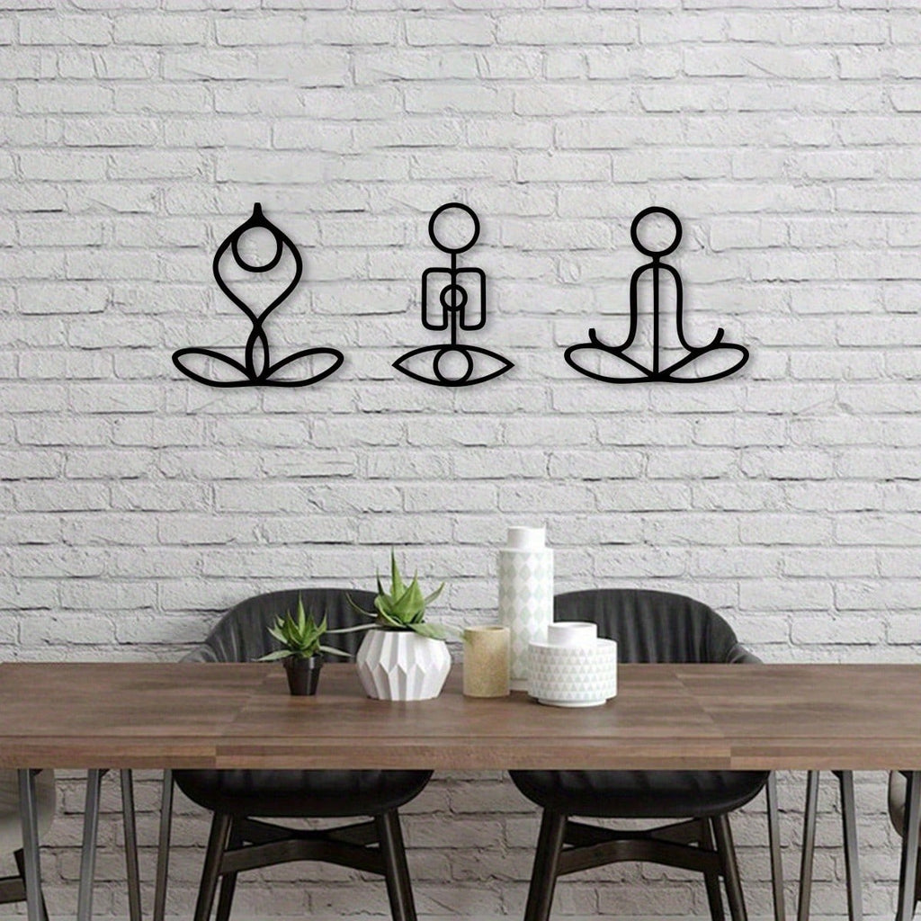 3 PiecesGym Pose Metal Wall Art, Elegant Lounge Decor With Artistic Patterns - Perfect For Room Decor, Wall Decoration, Home Decor.