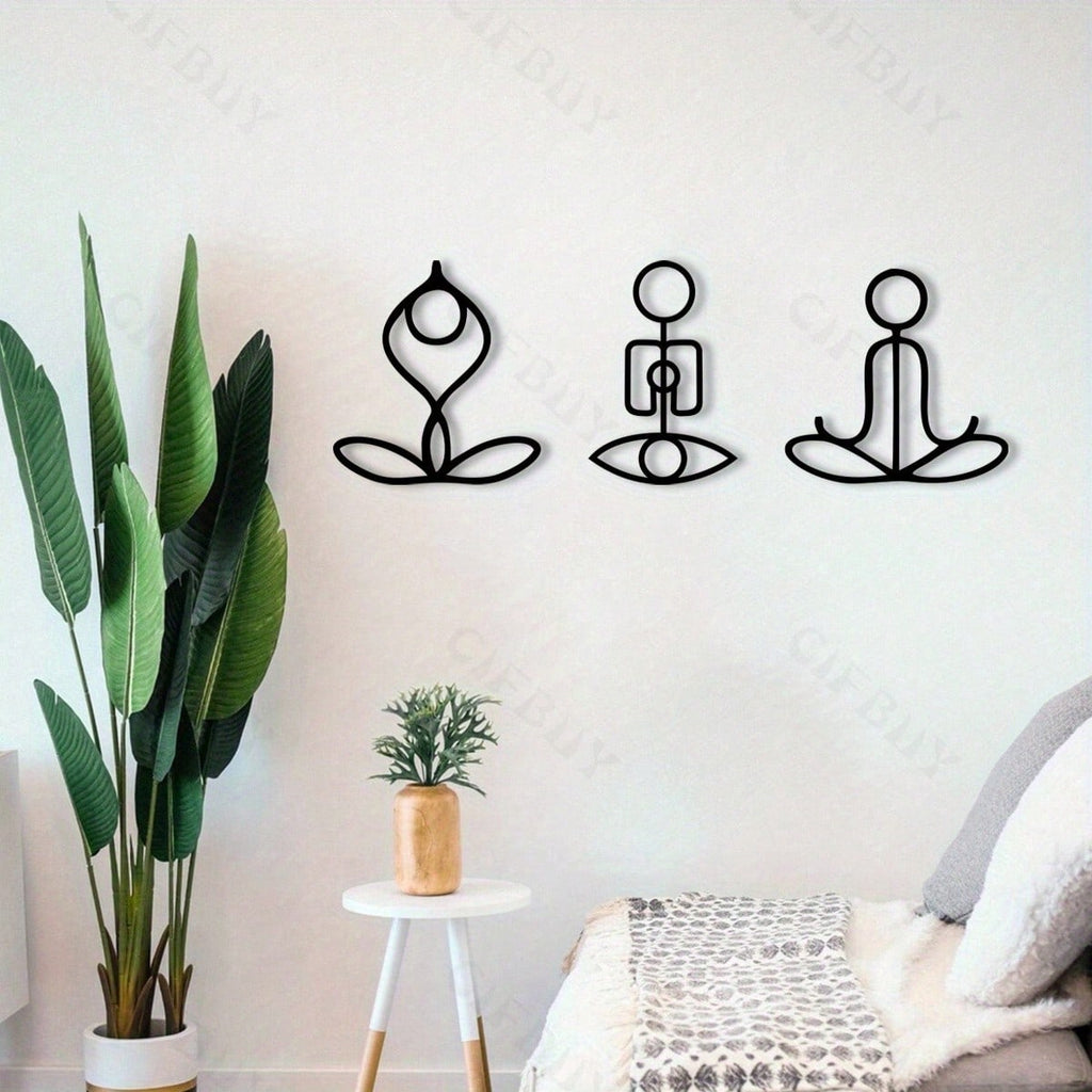 3 PiecesGym Pose Metal Wall Art, Elegant Lounge Decor With Artistic Patterns - Perfect For Room Decor, Wall Decoration, Home Decor.
