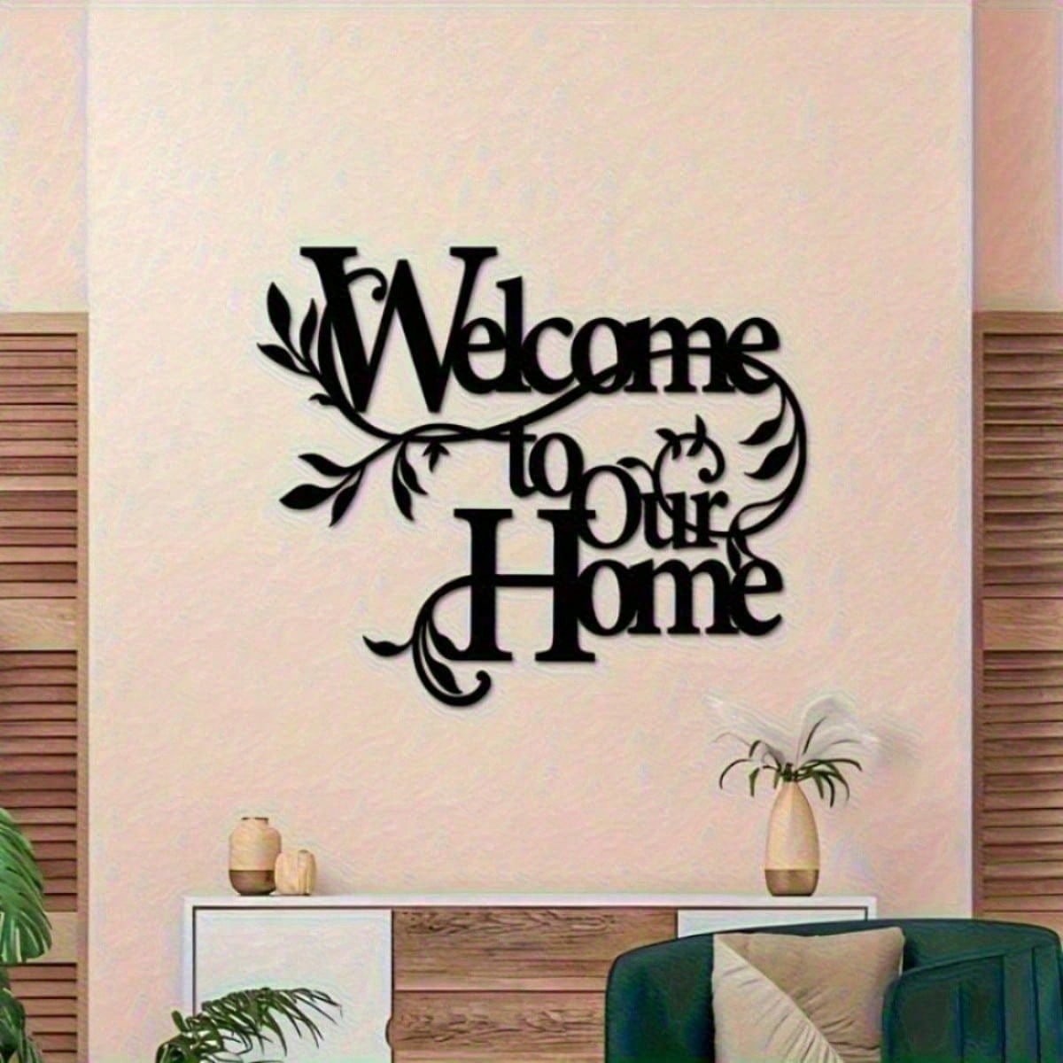 Welcome to Our Home" Metal Wall Plaque - Ready-to-Hang Entryway Sign | Instant Cozy Farmhouse Decor-Heartwarming Entryway & Living Room Decor.Decorative Signs & Plaques