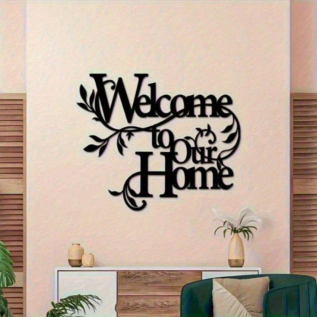 Welcome to Our Home" Metal Wall Plaque - Ready-to-Hang Entryway Sign | Instant Cozy Farmhouse Decor-Heartwarming Entryway & Living Room Decor.Decorative Signs & Plaques