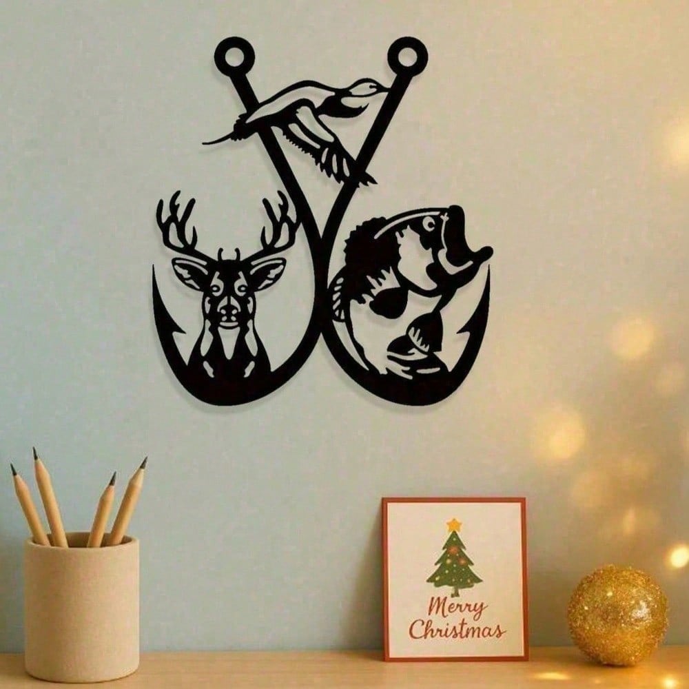 Vintage Metal Wall Art for Men - Rustic Deer & Fishing Lodge Sculpture, Wilderness & Camping Decor for Man Cave, Cabin, Office, Living Room | Unique Gifts for Dad, Husband, Boyfriend | Outdoor & Fishing Theme Home Accents black fridays items Main image