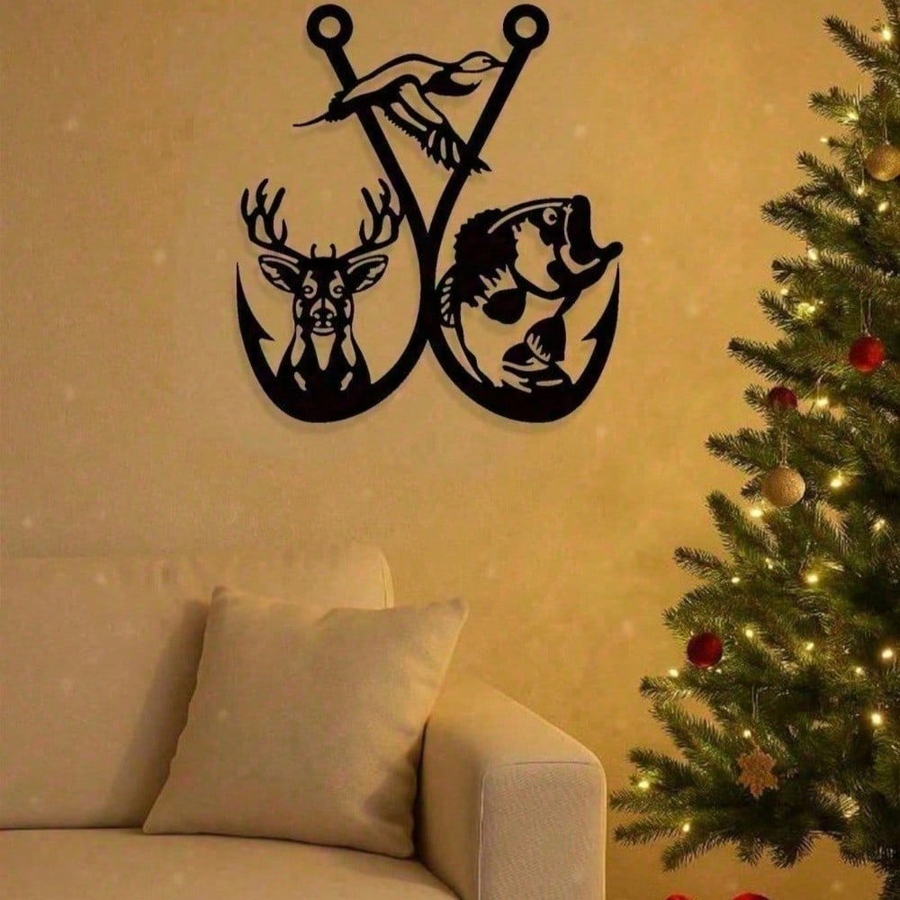 Vintage Metal Wall Art for Men - Rustic Deer & Fishing Lodge Sculpture, Wilderness & Camping Decor for Man Cave, Cabin, Office, Living Room | Unique Gifts for Dad, Husband, Boyfriend | Outdoor & Fishing Theme Home Accents black fridays items Secondary image