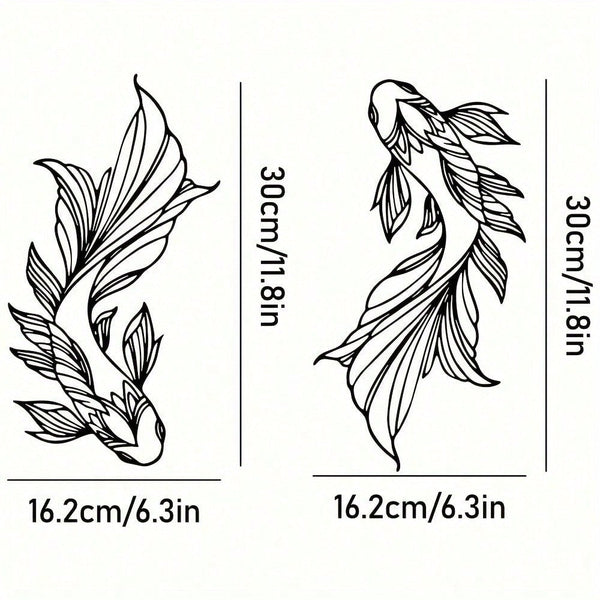2-Piece carp metal wall-mounted art decorations, minimalist line art is suitable for schools, home interior design, feng shui, living room decoration, bedroom decoration, home decoration, wall decoration