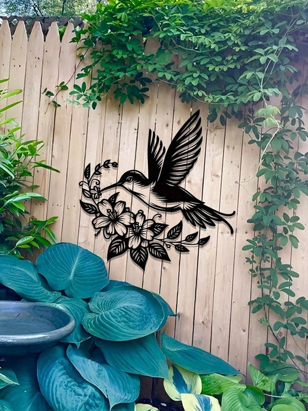 1 piece of hummingbird and flower metal wall art, metal signs, murals, suitable for home decoration, garden decoration, room decoration, wall decoration, outdoor decoration, country style, farm, Halloween/Thanksgiving/Christmas gifts, bird decoration