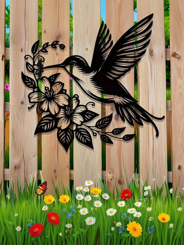 1 piece of hummingbird and flower metal wall art, metal signs, murals, suitable for home decoration, garden decoration, room decoration, wall decoration, outdoor decoration, country style, farm, Halloween/Thanksgiving/Christmas gifts, bird decoration
