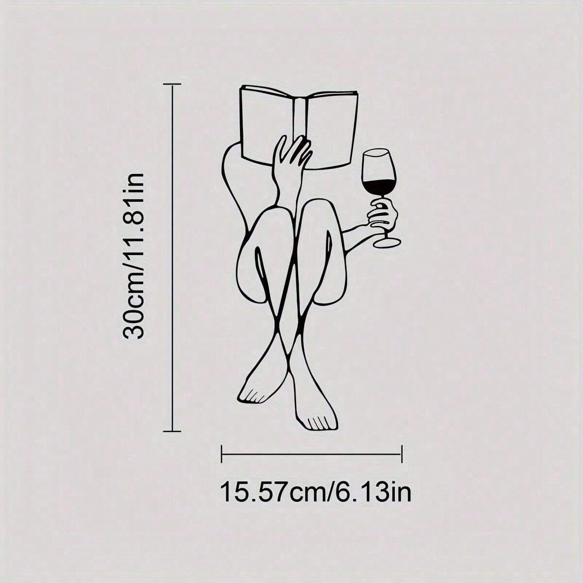 Women's Wine Tasting & Reading Metal Wall Decor, Books And Wine, Minimalist Line Art, Home Wall Decoration, Metal Wall Art, Interior Design, Canvas, Poster, Birthday & Graduation Gift, Room Decor