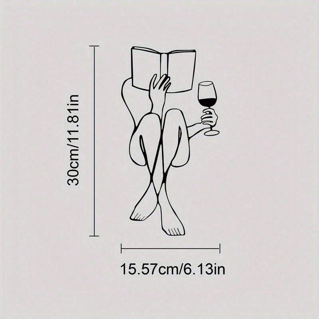 Women's Wine Tasting & Reading Metal Wall Decor, Books And Wine, Minimalist Line Art, Home Wall Decoration, Metal Wall Art, Interior Design, Canvas, Poster, Birthday & Graduation Gift, Room Decor