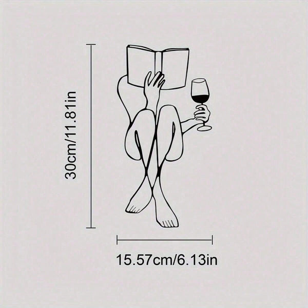 Women's Wine Tasting & Reading Metal Wall Decor, Books And Wine, Minimalist Line Art, Home Wall Decoration, Metal Wall Art, Interior Design, Canvas, Poster, Birthday & Graduation Gift, Room Decor