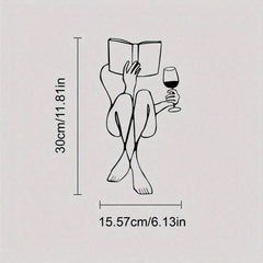 Women's Wine Tasting & Reading Metal Wall Decor, Books And Wine, Minimalist Line Art, Home Wall Decoration, Metal Wall Art, Interior Design, Canvas, Poster, Birthday & Graduation Gift, Room Decor