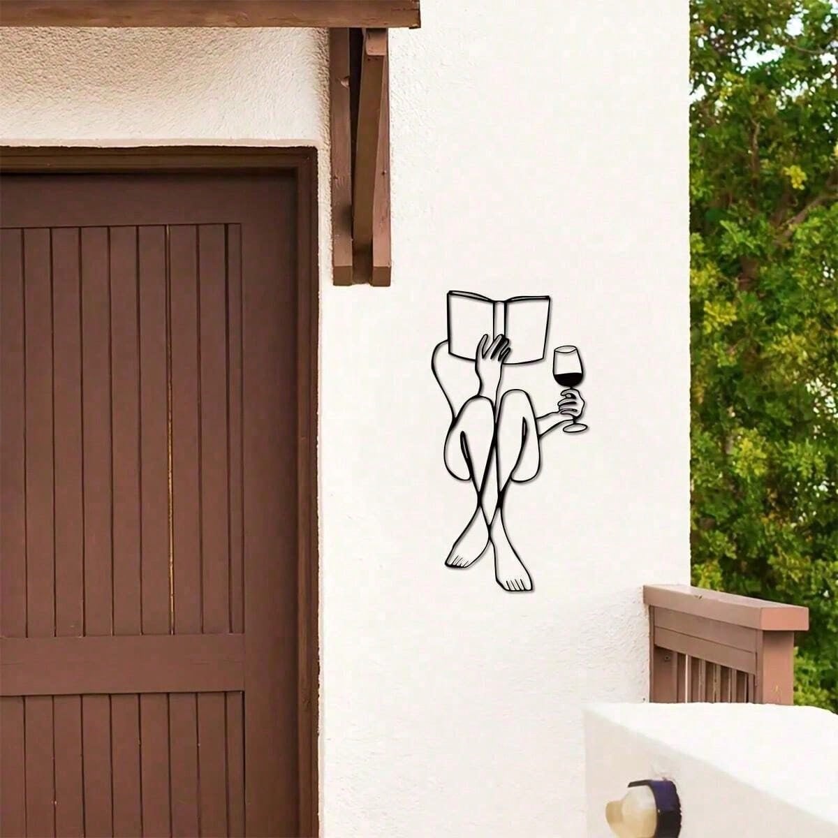 Women's Wine Tasting & Reading Metal Wall Decor, Books And Wine, Minimalist Line Art, Home Wall Decoration, Metal Wall Art, Interior Design, Canvas, Poster, Birthday & Graduation Gift, Room Decor