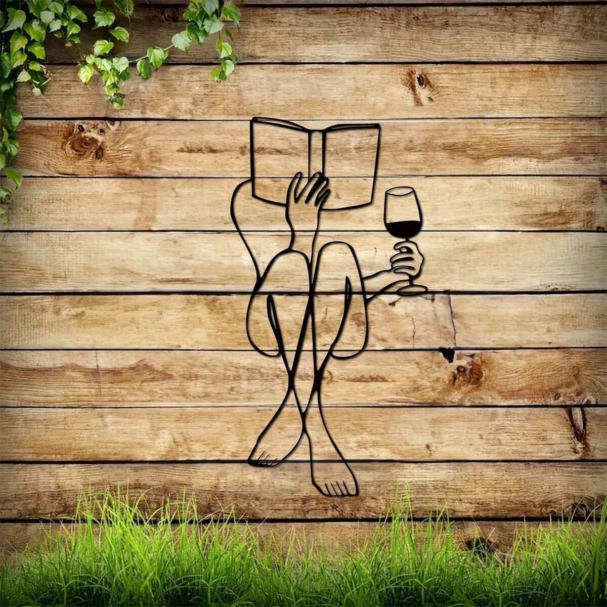Women's Wine Tasting & Reading Metal Wall Decor, Books And Wine, Minimalist Line Art, Home Wall Decoration, Metal Wall Art, Interior Design, Canvas, Poster, Birthday & Graduation Gift, Room Decor