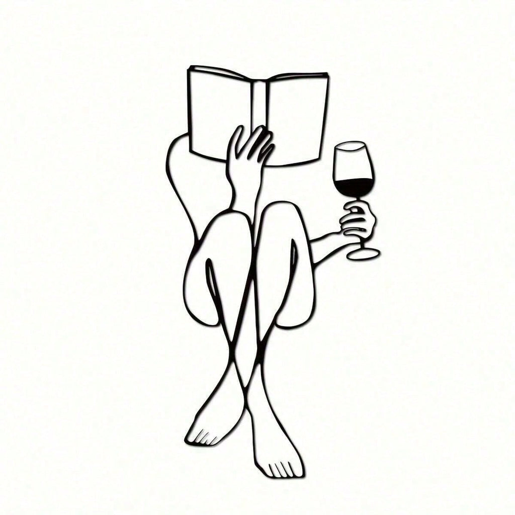 Women's Wine Tasting & Reading Metal Wall Decor, Books And Wine, Minimalist Line Art, Home Wall Decoration, Metal Wall Art, Interior Design, Canvas, Poster, Birthday & Graduation Gift, Room Decor