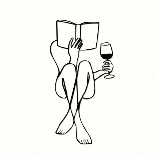 Women's Wine Tasting & Reading Metal Wall Decor, Books And Wine, Minimalist Line Art, Home Wall Decoration, Metal Wall Art, Interior Design, Canvas, Poster, Birthday & Graduation Gift, Room Decor