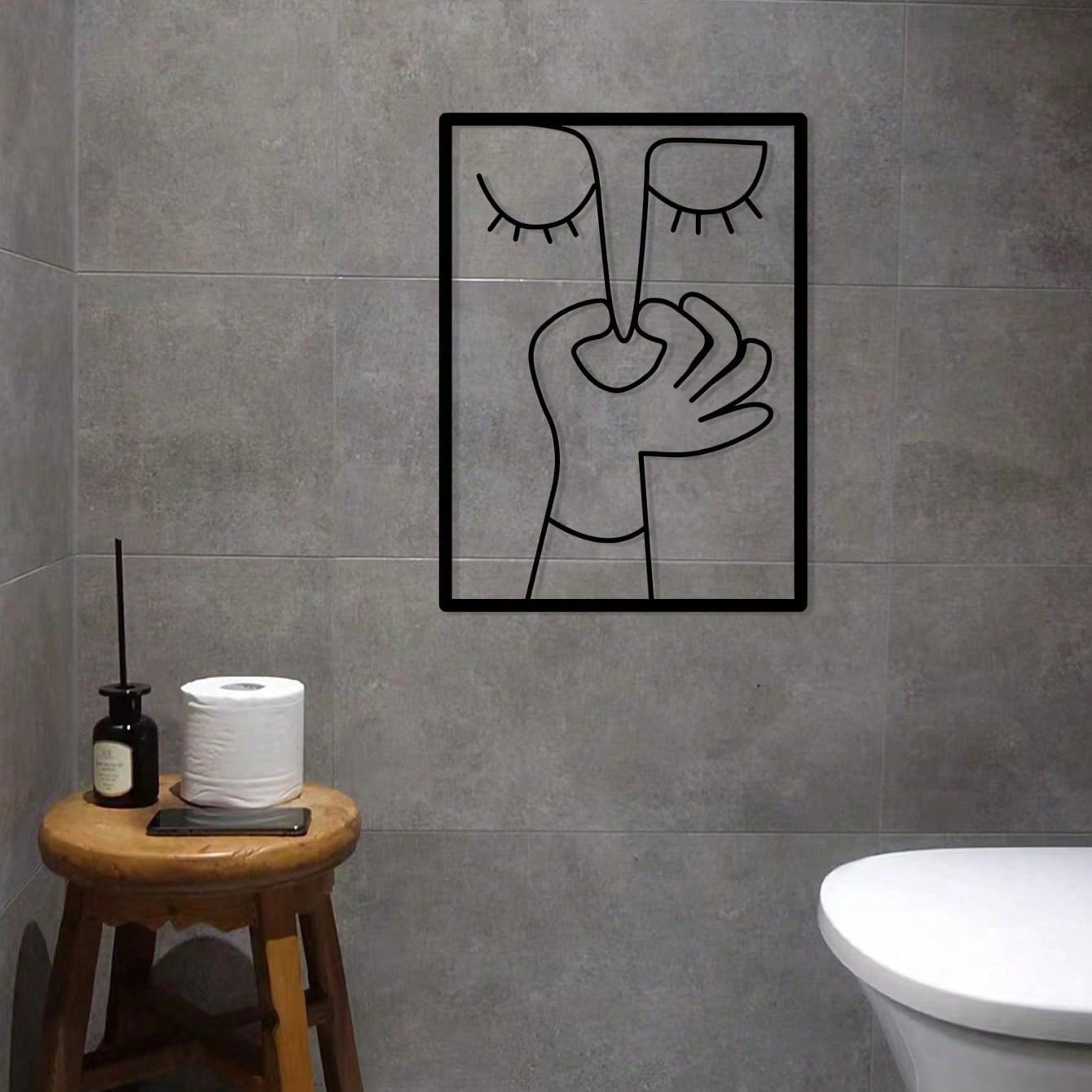 1pc Interesting Nose Clip Metal Wall Art, Elegant Minimalist Bathroom Line Art, Humorous Toilet Decor, Guest Bathroom Decoration, Metal Line Art Wall Hanging, Art Craft, Home Decor, Room Decor, Wall Decor Main image