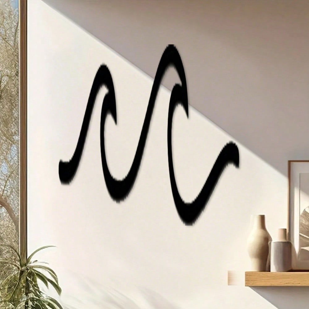 1 piece of abstract wave metal wall hanging sculpture, black powder coated wrought iron, modern style decoration, suitable for living room, study, office