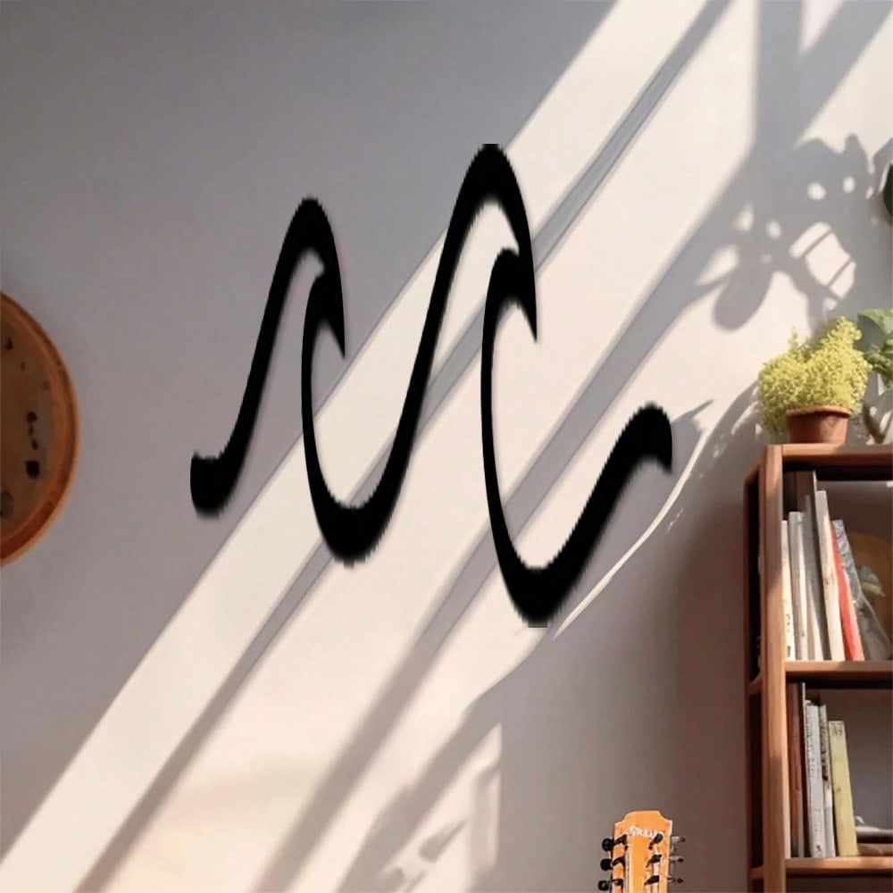 1 piece of abstract wave metal wall hanging sculpture, black powder coated wrought iron, modern style decoration, suitable for living room, study, office