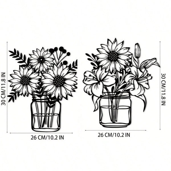 1. Sunflower vase metal wall decoration, black lily vase wall-mounted sculpture, indoor living room, bedroom flower shop, kitchen bathroom decoration, gift, women's artwork, suitable for storing keys, small accessories, etc.