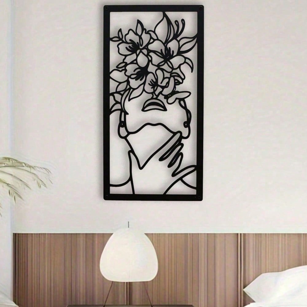 1pc Floral Dreams Creative Metal Home Decor Linear Female Art Wall Painting, Suitable For Decoration In Kitchen, Bedroom, Living Room, Study