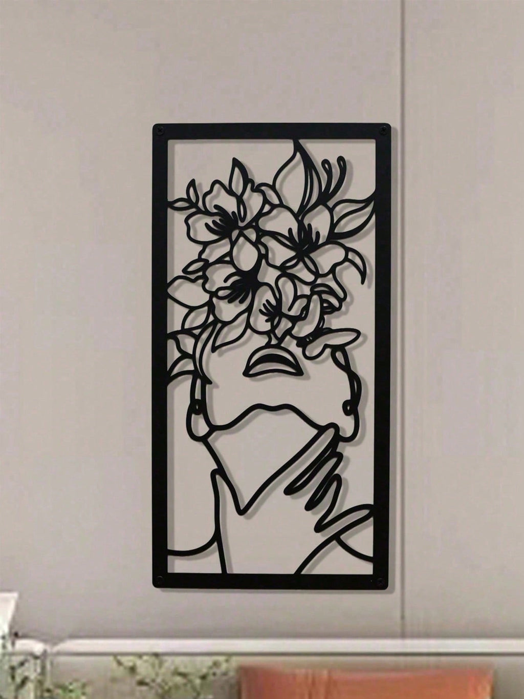 1pc Floral Dreams Creative Metal Home Decor Linear Female Art Wall Painting, Suitable For Decoration In Kitchen, Bedroom, Living Room, Study